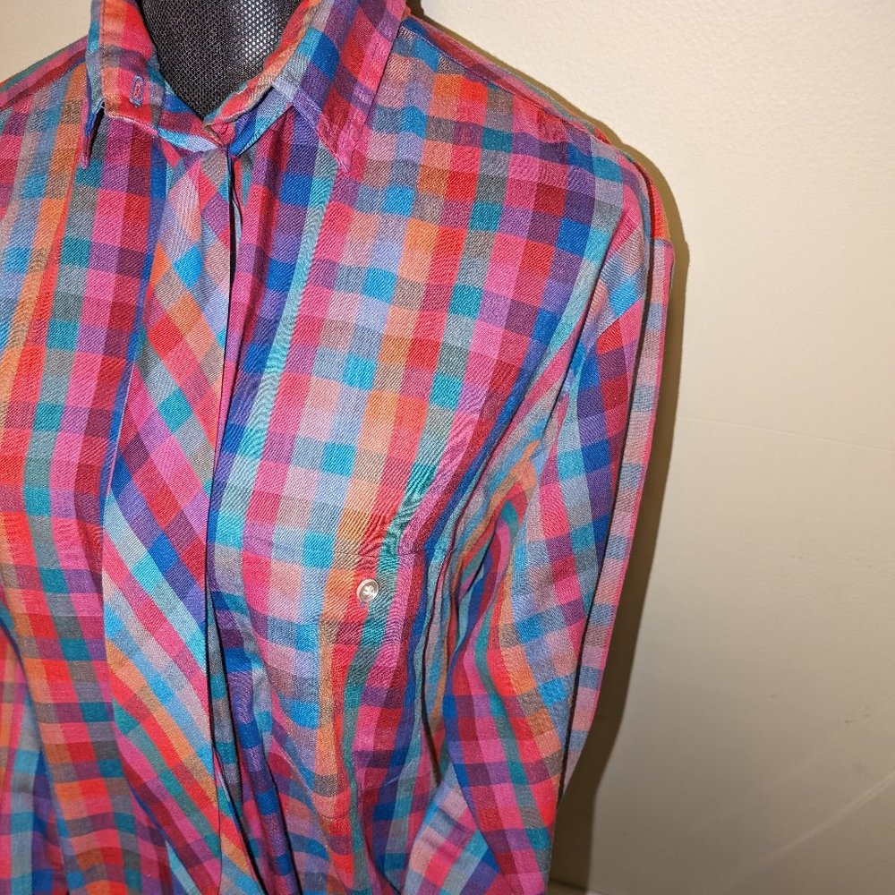 Vintage 80s Career Guild Plaid Button Front Blouse Top Womens Size XL - Picture 5 of 6